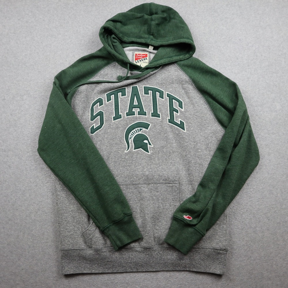 Michigan State Spartans League Hoodie Mens Large Gray Green NCAA Triblend Raglan